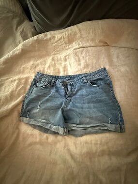 Light Blue Rolled-Hem Denim Shorts